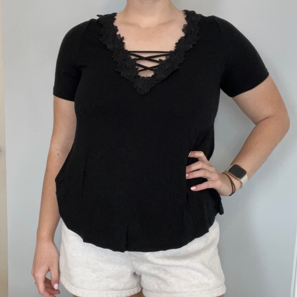 Topshop Lace Up Front T-shirt - Picture 1 of 6